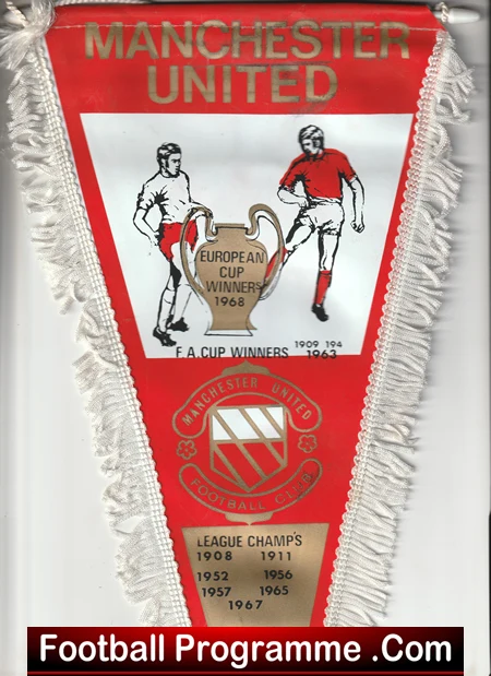 Manchester United Pennant Flag Man Utd Cup Roll Call 1967 - Image 2