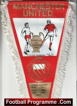 Manchester United Pennant Flag Man Utd Cup Roll Call 1967 - football memorabilia
