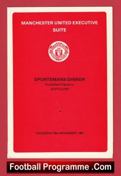 Manchester United Sportsmans Dinner Menu 1981 + Bobby Charlton - Tom Finney - football memorabilia