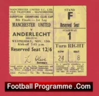 Manchester United v Anderlecht 1968 – European Cup Match Ticket