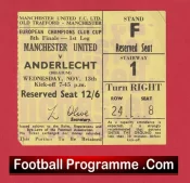 Manchester United v Anderlecht 1968 – European Cup Match Ticket