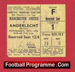 Manchester United v Anderlecht 1968 - European Cup Match Ticket - football memorabilia