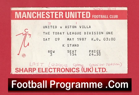 Manchester United v Aston Villa 1987 - Football Match Ticket - Image 2