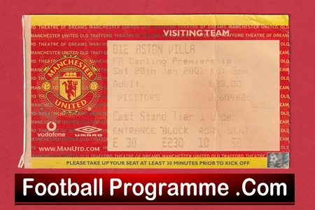 Manchester United v Aston Villa 2001 - Match Ticket Visiting Team - Image 2