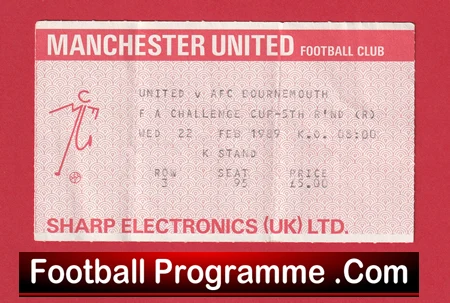 Manchester United v Bournemouth 1989 - Football Ticket - Image 2