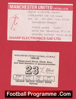 Manchester United v Crystal Palace 1987 - Match Ticket + Voucher - football memorabilia