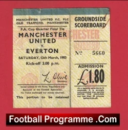 Manchester United v Everton 1983 - Match Ticket FA Cup Q Final - football memorabilia