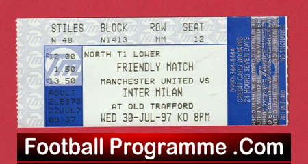 Manchester United v Inter Milan 1997 - Football Ticket Friendly Man Utd - Image 2