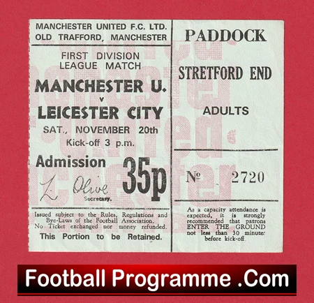 Manchester United v Leicester City 1971 - Match Ticket Man Utd - Image 2