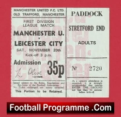 Manchester United v Leicester City 1971 - Match Ticket Man Utd - football memorabilia