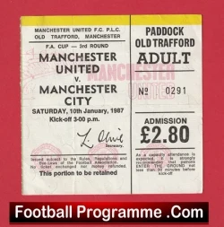 Manchester United v Manchester City 1987 - Ticket Ferguson First Derby Match - football memorabilia