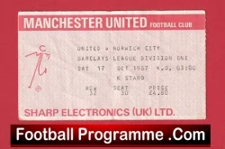 Manchester United v Norwich City 1987 - Match Ticket - football memorabilia