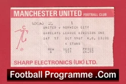 Manchester United v Norwich City 1987 - Football Match Ticket - football memorabilia
