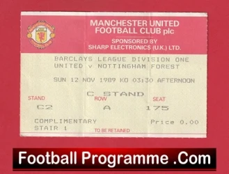 Manchester United v Nottingham Forest 1989 - Match Ticket - football memorabilia
