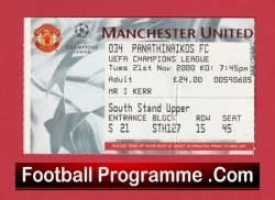 Manchester United v Panathinaikos 2000 - Football Match Ticket - football memorabilia