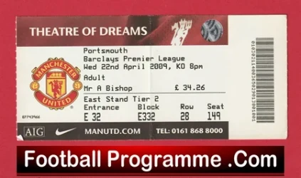 Manchester United v Portsmouth 2009 - Match Ticket - football memorabilia