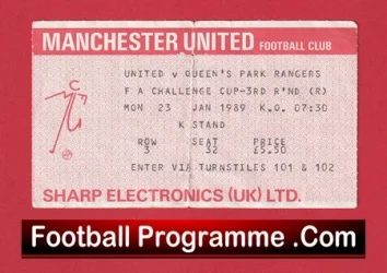 Manchester United v QPR 1989 - FA Cup Football Ticket - football memorabilia