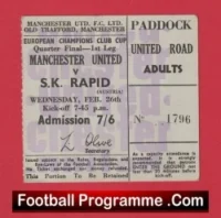 Manchester United v Rapid Vienna 1969 – European Cup Quarter Final Ticket