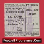 Manchester United v Rapid Vienna 1969 – European Cup Quarter Final Ticket
