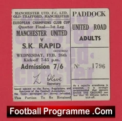 Manchester United v Rapid Vienna 1969 - European Cup Quarter Final Ticket - football memorabilia