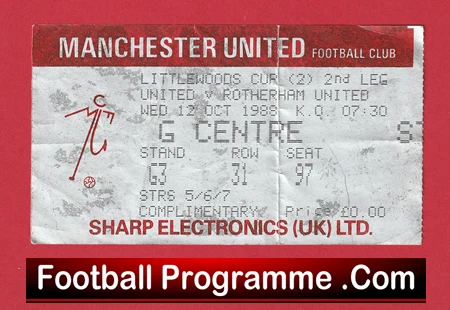 Manchester United v Rotherham United 1988 - Football Ticket - Image 2