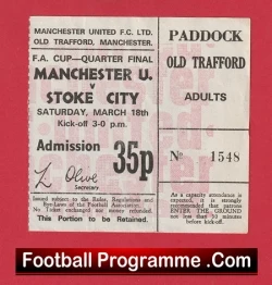 Manchester United v Stoke City 1972 - FA Cup Quarter Final Match Tickets - football memorabilia