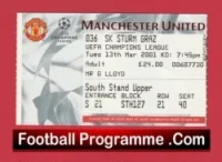 Manchester United v Sturm Graz 2001 – Match Ticket