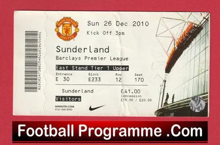 Manchester United v Sunderland 2010 - Football Ticket - Image 2
