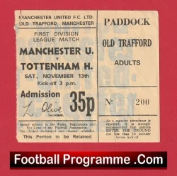 Manchester United v Tottenham 1971 - Match Ticket 1970's - football memorabilia