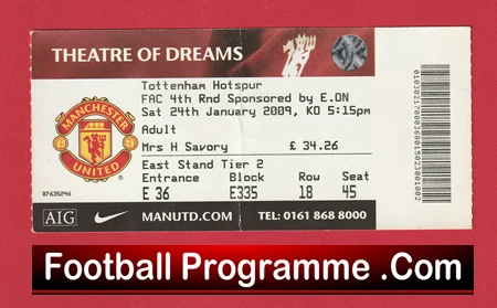 Manchester United v Tottenham 2009 - Football Ticket - Image 2
