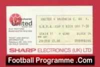 Manchester United v Valencia 1982 – Man Utd Match Ticket