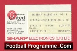 Manchester United v Valencia 1982 - Man Utd Match Ticket - football memorabilia