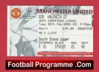 Manchester United v Valencia 2001 – Match Ticket