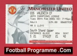 Manchester United v Valencia 2001 - Match Ticket - football memorabilia