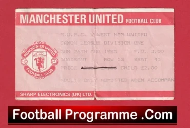 Manchester United v West Ham United 1985 - Football Ticket - football memorabilia