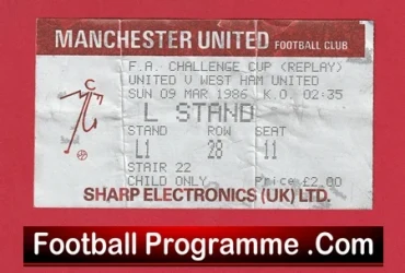 Manchester United v West Ham United 1986 - Replay Match Ticket - football memorabilia
