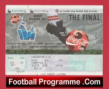 Middlesbrough v Leicester City 1997 - League Cup Final Football Ticket - Image 2