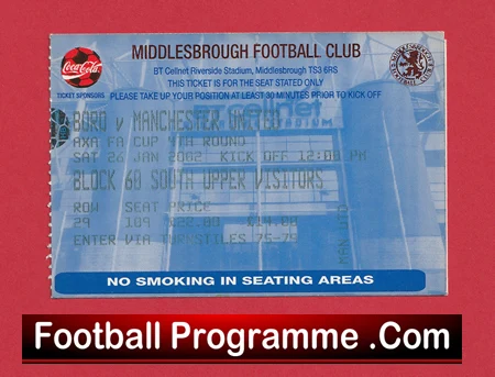Middlesbrough v Manchester United 2002 - Football Match Ticket - Image 2