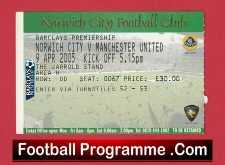 Norwich City v Manchester United 2005 - Match Ticket - Image 2