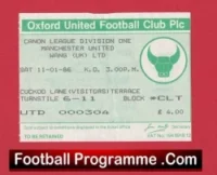 Oxford United v Manchester United 1986 – Football Ticket