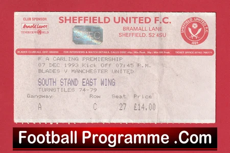 Sheffield United v Manchester United 1993 Ticket - Champions - Image 2