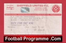 Sheffield United v Manchester United 1993 Ticket - Champions - football memorabilia