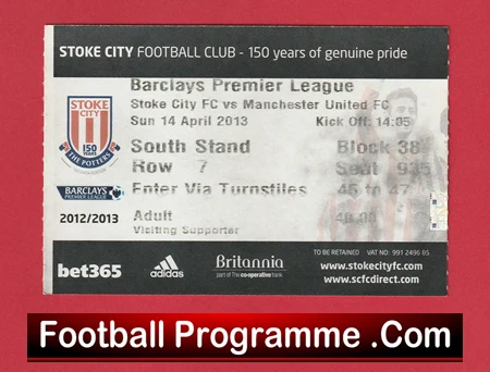 Stoke City v Manchester United 2013 - Match Ticket - Image 2
