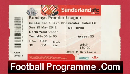 Sunderland v Manchester United 2012 - Match Ticket - Image 2