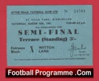 Tottenham Hotspur v Burnley 1961 – FA Cup Semi Final Match Ticket Villa