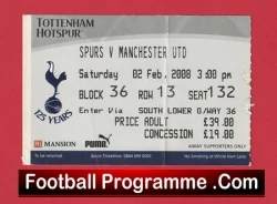 Tottenham Hotspur v Manchester United 2008 - Football Ticket - football memorabilia