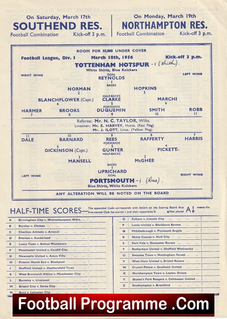 Tottenham Hotspur v Portsmouth 1956 - 1950s - Image 3