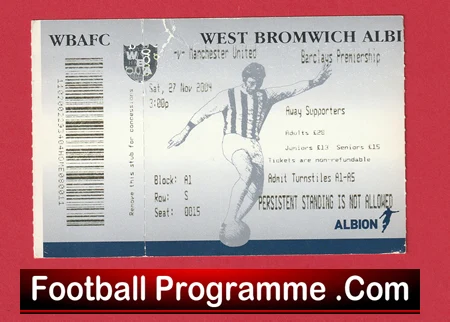 West Bromwich Albion v Manchester United 2004 - Football Ticket - Image 2