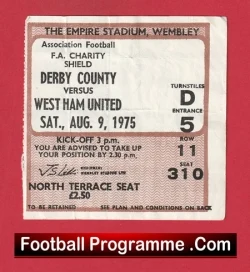 West Ham United v Derby County 1975 - FA Charity Shield Match Ticket - football memorabilia