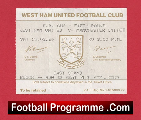 West Ham United v Manchester United 1986 - Football Match Ticket - Image 2